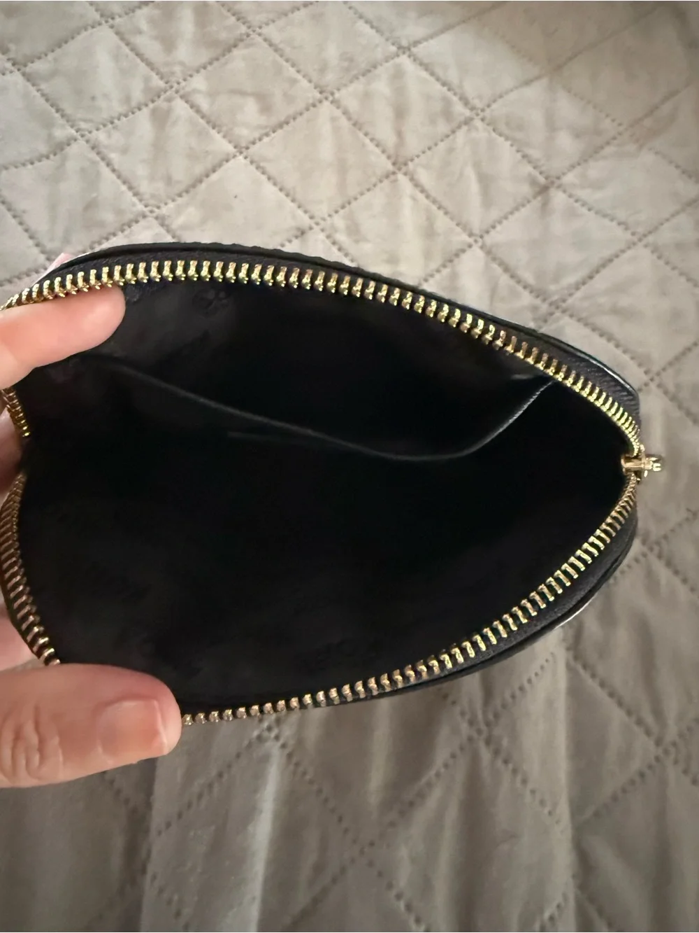 Michael Kors Black Leather Dome Cosmetic Case with Gold Hardware